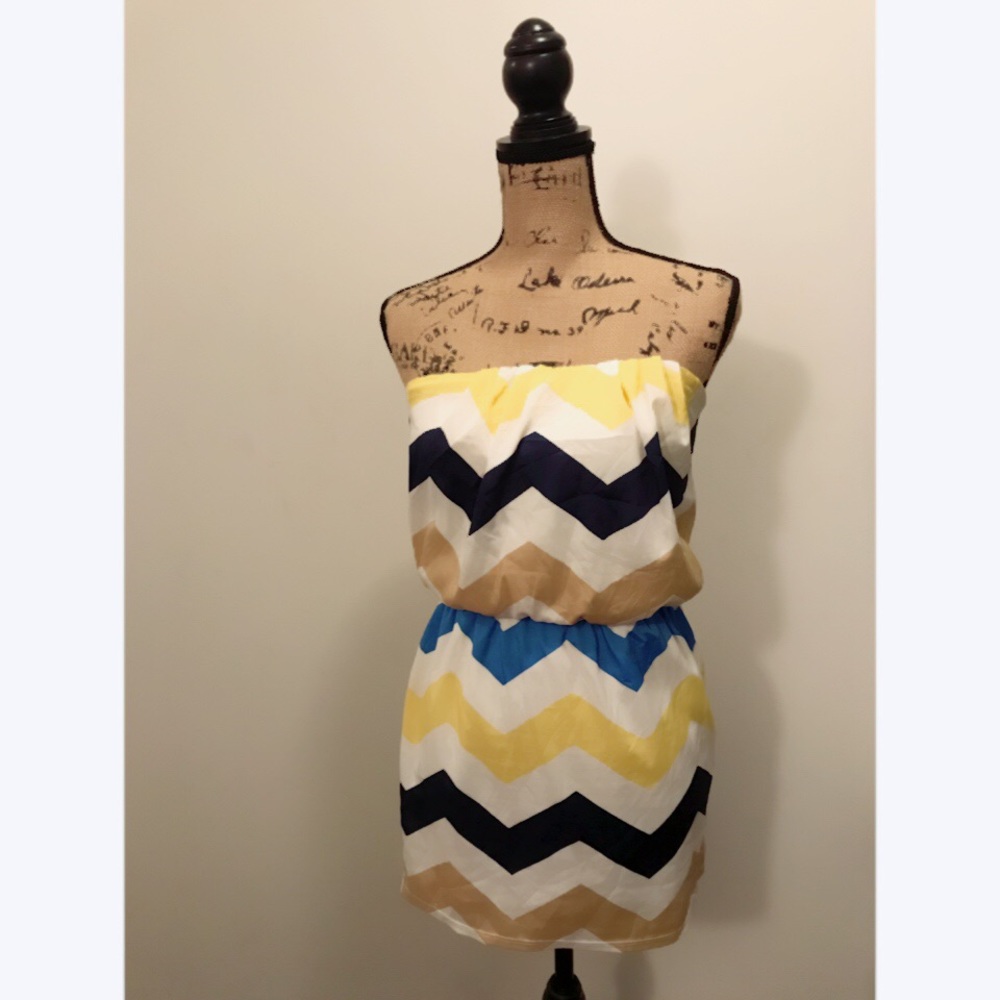 Chevron strapless mini dress